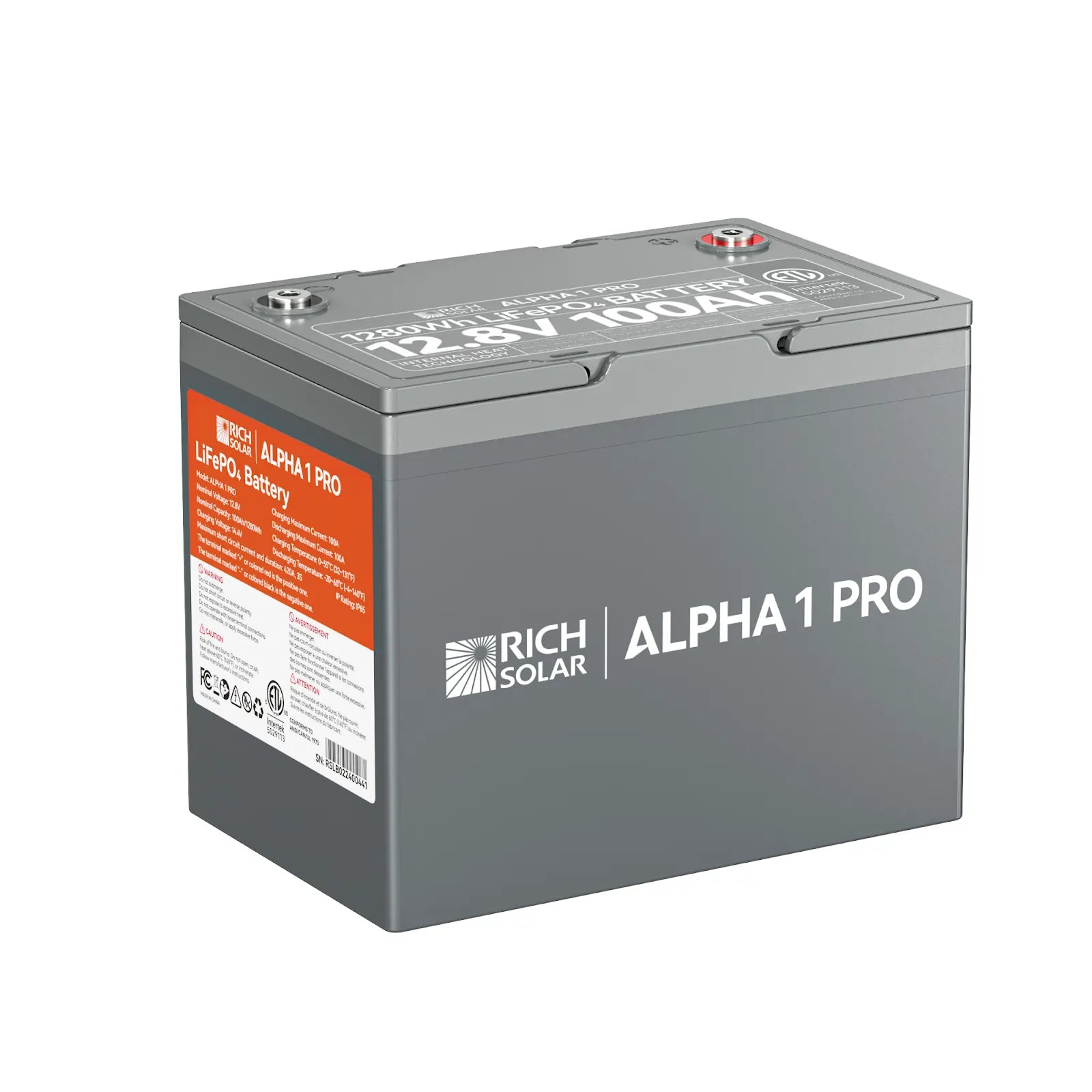 RichSolar ALPHA 1 PRO | 12V 100Ah LiFePO4 Battery | Premium Lithium Battery for Off-Grid Systems, RVs, and Boats | 7,000 Lifetime Cycles | UL1973 Certified RS-B121SP