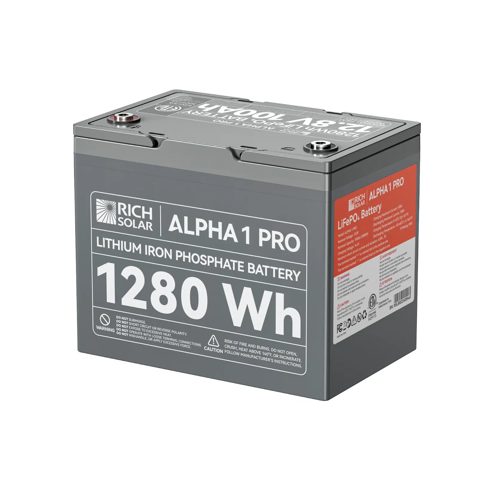 RichSolar ALPHA 1 PRO | 12V 100Ah LiFePO4 Battery | Premium Lithium Battery for Off-Grid Systems, RVs, and Boats | 7,000 Lifetime Cycles | UL1973 Certified RS-B121SP