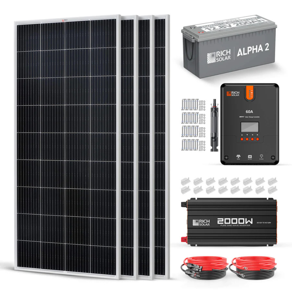 RichSolar 800W Solar Kit | 12V Off-Grid Energy System with Alpha 2 Lithium Battery & 4 Monocrystalline Panels | RS-CK800