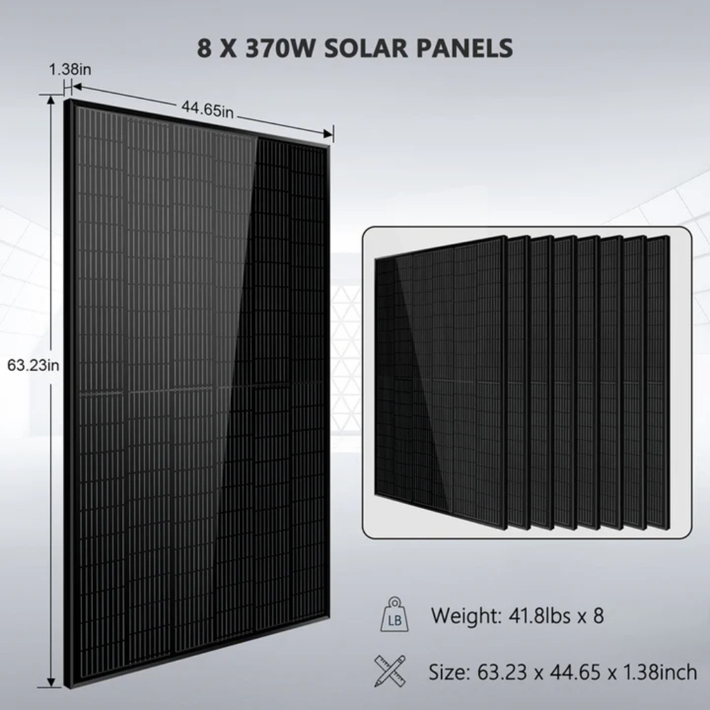 SunGoldPower Off-Grid Solar Kit 6kW 48VDC 120V/240V with 10.48kWh LiFePO4 Server Rack Batteries & 8 x 370W Solar Panels SGR-6KL48C